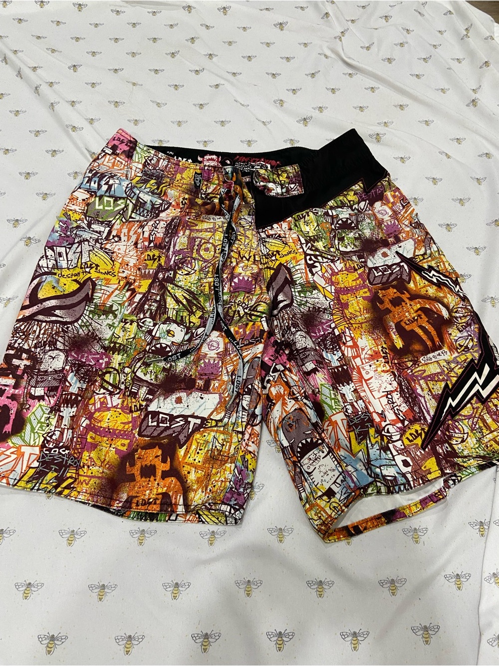 Men's Lost Brand Multicolor Graphic Board Shorts Sz 32